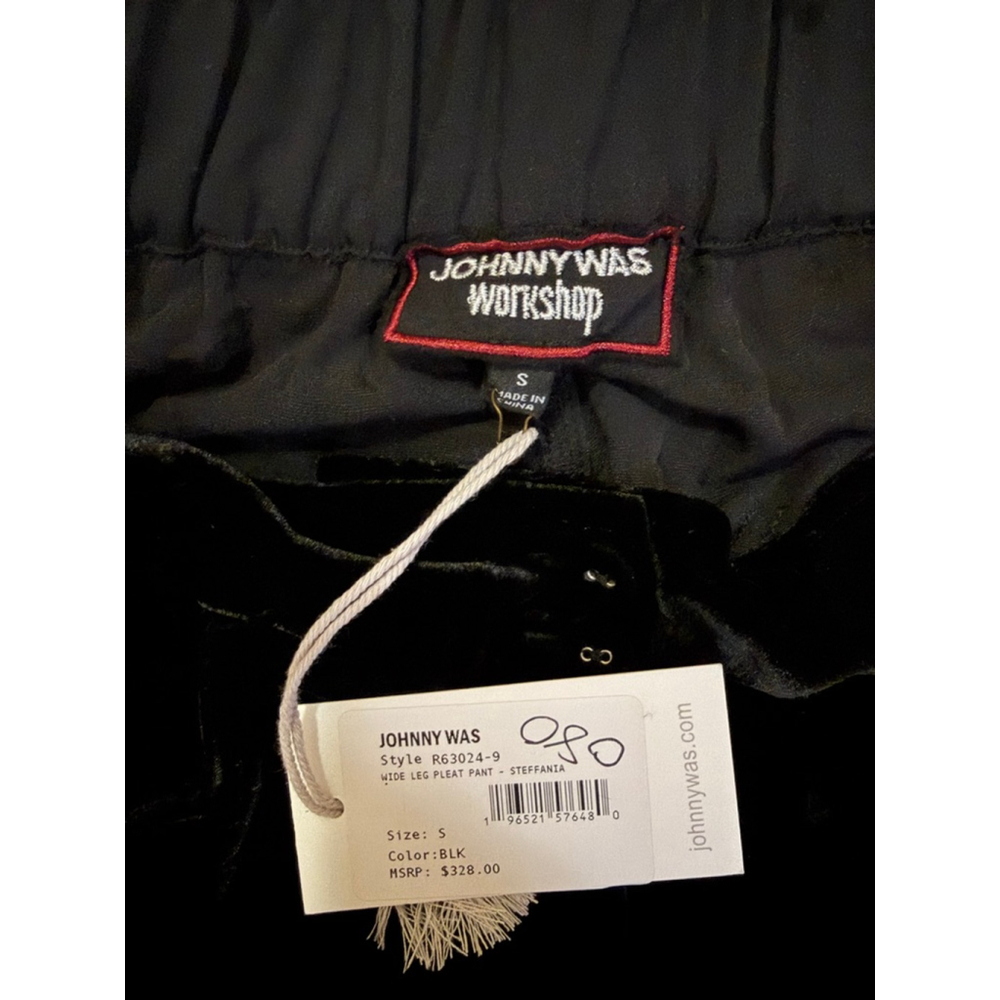 NWT JOHNNY WAS $328 (S) Steffania WIDE LEG EMBROIDERED VELVET PANTS BLACK - Picture 8 of 11